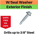 Hex Self Drill Screw 12-24 x 7/8" #4 Point With Seal Washer Exterior Coated 100 Pieces