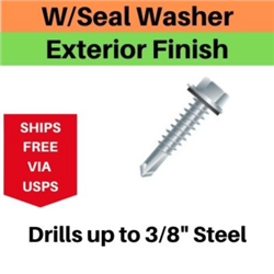Hex Self Drill Screw 12-24 x 7/8" #4 Point With Seal Washer Exterior Coated 100 Pieces
