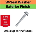 Hex Self Drill Screw 12-24 x 1-1/2" #5 Point w/Seal Washer Exterior Coated 100 Pieces