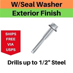 Hex Self Drill Screw 12-24 x 1-1/2" #5 Point w/Seal Washer Exterior Coated 100 Pieces