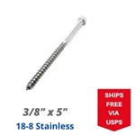 3/8" x 5" 18-8 Stainless Hex Lag Screw 25 Pieces