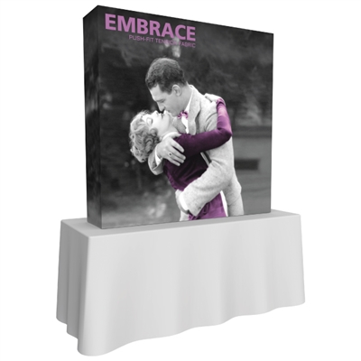 Embrace 2x2 pop up display with fitted dye-sub SEG graphic including endcaps perfect for a table top display