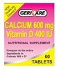 Geri Care Calcium 600 mg plus Vitamin D-3 400 IU Tablets bottle of 60