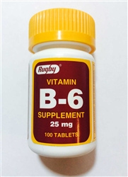 Rugby Vitamin B6 25 mg Tablets Bottle of 100