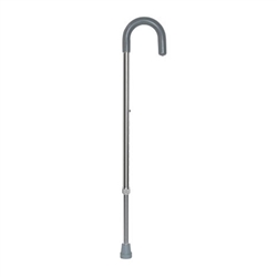 Silver Aluminum Height Adjustable Cane Grey Round Handle