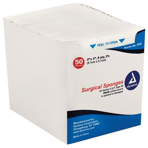 Gauze Sponges Sterile-2's 2 X 2 -8ply  50-2's per tray