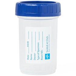 Click N Close Pneumatic Tube Specimen Container, O.R. Sterile, 4 oz., Leak-Proof, Screw-On Lid, Box of 100