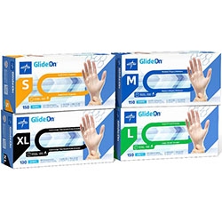 Medline Glide-On Powder-Free Vinyl Exam Gloves clear smooth vinyl 1500 case medical gloves