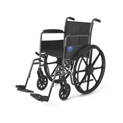 Excel K1 Basic Wheelchair: 18" Permanent full-length arms, swing-away detachable footrests