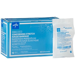 Medline Sterile Conforming Stretch Gauze Bandages 1 inch x 75 inch box of 12