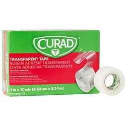 CURAD Transparent Plastic Medical Adhesive Tape 1" x 10 Yards Breathable Easy Tear 120/Case