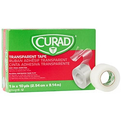 CURAD Transparent Plastic Medical Adhesive Tape 1" x 10 Yards Breathable Easy Tear 12/Box