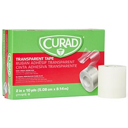 CURAD Transparent Plastic Medical Adhesive Tape 2" x 10 Yards Breathable Easy Tear 6/Box