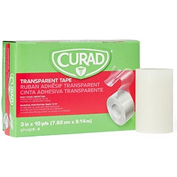 CURAD Transparent Plastic Medical Adhesive Tape 3" x 10 Yards Breathable Easy Tear 40/Case
