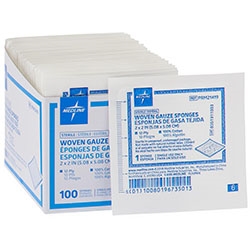 Medline Woven Sterile Gauze Sponges 2" x 2", 12-Ply Sterile Wound Dressing, 2400/Case