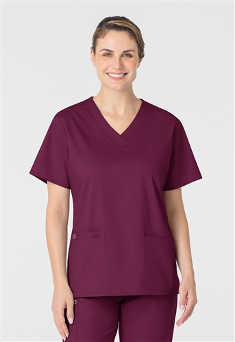 WonderWORK Womenâ€™s V-Neck Scrub Top in classic fit with 4 pockets and motion stretch fabric