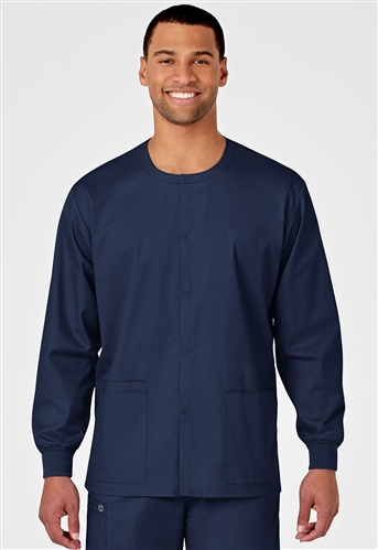 WonderWORK Unisex Snap Front Scrub Jacket with rib knit cuffs and multi-pocket design
