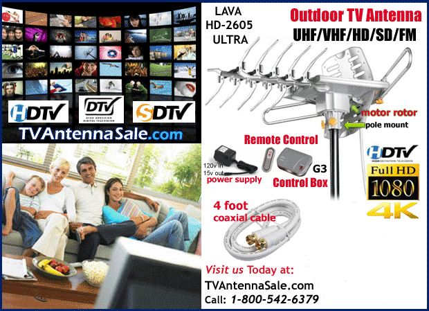 LAVA Antena HDTV para exteriores, rango de 150 millas, HD-2605, 4K 1080P TV  Control Remoto Rotación UHF/VHF Recepción con Amplificador de Bajo ruido