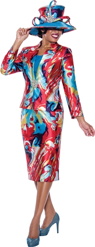 Gmi 3pc Skirt Suit Floral 10193