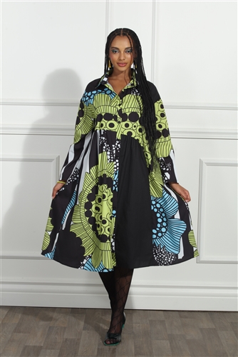 Luxe Moda Print Dress Btn LM267