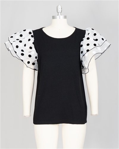 Wowo Top W/Dot Print Slv TW97381