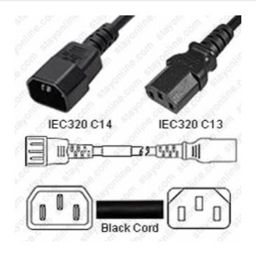 4490 - StayOnline - IEC320 C14 Male Plug to C13 Connector 0.9 meters / 3 feet 15a/250v 14/3 SJT Black - Power Cord