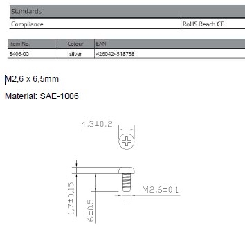 8406-00 - FELEC - SCR,CROSS REC,M2.6THD,6MM LG,STL,SIL CLR, Pkg/1