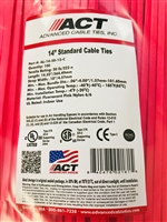 AL-14-50-12-C - ACT - 14" FLUORESCENT PINK STANDARD (INDOOR) NYLON CABLE TIES  - 100 COUNT