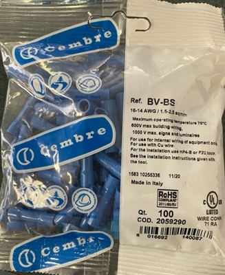 BV-BS - CEMBRE - BLUE 16-14AWG END TO END AND PARALLEL CONNECTORS, 2059290, Bag/100