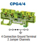 CPG4/4 - ALTECH - DIN Term Blk, Push-In, Grnd, 4 Conn; 600V, 24-10AWG, 6mm, yellow/ green, Pkg/50