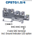 CPSTG1.5/4 - ALTECH - DIN Term Blk, Push-In, Sensor & Actuator, 4 Conn; Ground, 15A, 150V, 24-14AWG, 3.5mm, grey, Pkg/50