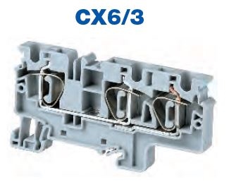 CX6/3  - ALTECH - DIN Terminal, Spring, 3 conn, 50A, 600V, 24-8AWG, 8mm, grey