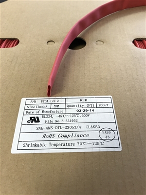 FT3A-1/2-2 - FLEX WIRES - Flame Retardant, Dual Wall Adhesive-Lined, Multi-PurposeHeat Shrinkable Tubing - RED