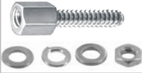 1 OF MJAX106 - UNICORP - 4.5MM HEX JACK SCREW , 5MM BODY M3 X .5 THREAD X 12.5 LENGTH, SST <BR/>2 OF M3 FLAT WASHERS, SST <BR/>1 OF M3 SPLIT LOCK WASHERS, SST <BR/>1 OF M3 X 0.5 NUT, SST