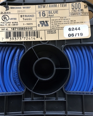 MTW16BL - Blue MTW #16 AWG Stranded TFF, 500'