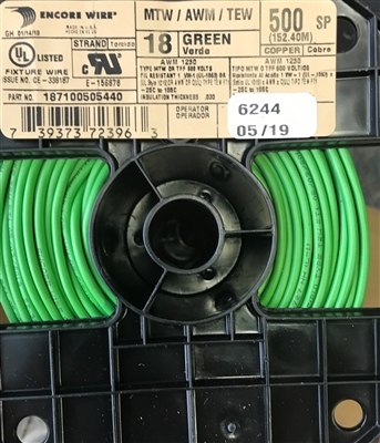 MTW18GN - Green MTW #18 AWG Stranded TFF, 500'