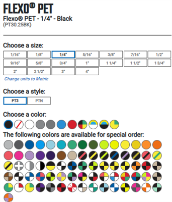 PT30.25 - TECHFLEX - FLEXOÂ® PET (PT)  - 1/4" (6.35 mm) in Colors - General purpose Expandable Braided Sleeving, 3 End Construction Pkg/1000'