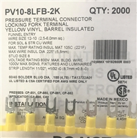PV10-8LFB-2K - PANDUIT - Fork Terminal Locking, Yellow Vinyl Barrel Insulated, 12-10AWG, #8 Stud Size, Funnel Entry-RoHS