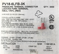 PV18-6LFB-3K - PANDUIT - Fork Terminal Locking; Vinyl-Insulated; 22-18AWG 20.3mm 6.86mm Tin Strip - RoHS