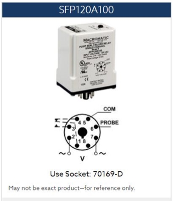 SFP120A100 - MACROMATIC - ARF & ARP Series Seal Leak Relay, Single Channel, 4.7-100K Ohms, 120VAC Input, 10 Amp SPDT Relay, Plug-In, use with Macromatic 70169-D
