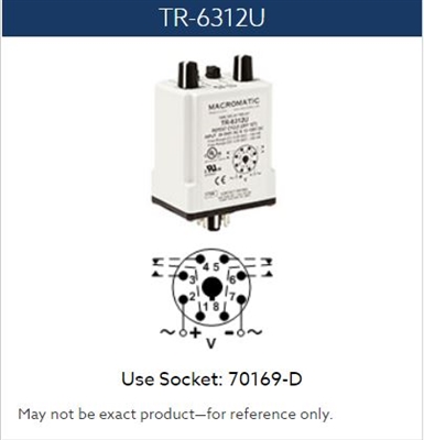 TR-6312U - MACROMATIC - Repeat Cycle off first, 12-125V DC 24-240VAC, 10 amp DPDT, 50ms-100 Hrs, Plug-in