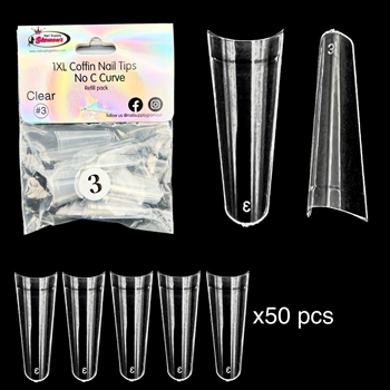 1XL COFFIN "No C Curve" Nail Tips CLEAR (REFILLS) #3