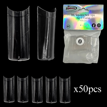 1XL SQUARE "No C Curve" Nail Tips CLEAR (REFILLS) #0