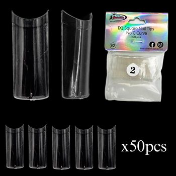 1XL SQUARE "No C Curve" Nail Tips CLEAR (REFILLS) #2