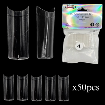 1XL SQUARE "No C Curve" Nail Tips CLEAR (REFILLS) #4