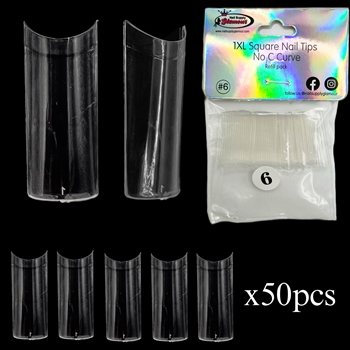 1XL SQUARE "No C Curve" Nail Tips CLEAR (REFILLS) #6
