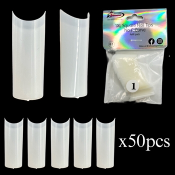 1XL SQUARE "No C Curve" Nail Tips NATURAL (REFILLS) #1