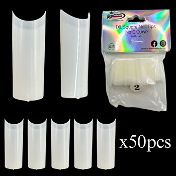 1XL SQUARE "No C Curve" Nail Tips NATURAL (REFILLS) #2