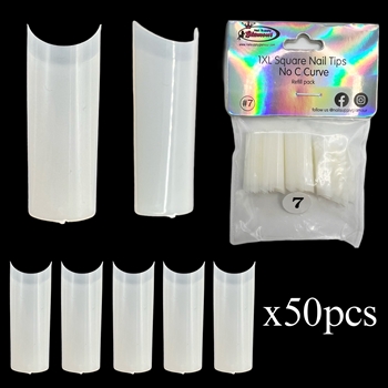 1XL SQUARE "No C Curve" Nail Tips NATURAL (REFILLS) #7