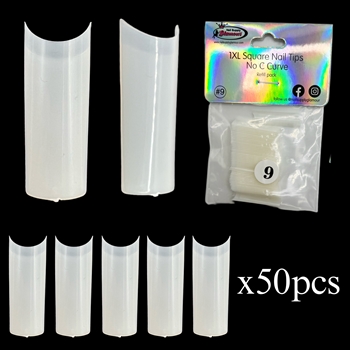 1XL SQUARE "No C Curve" Nail Tips NATURAL (REFILLS) #9